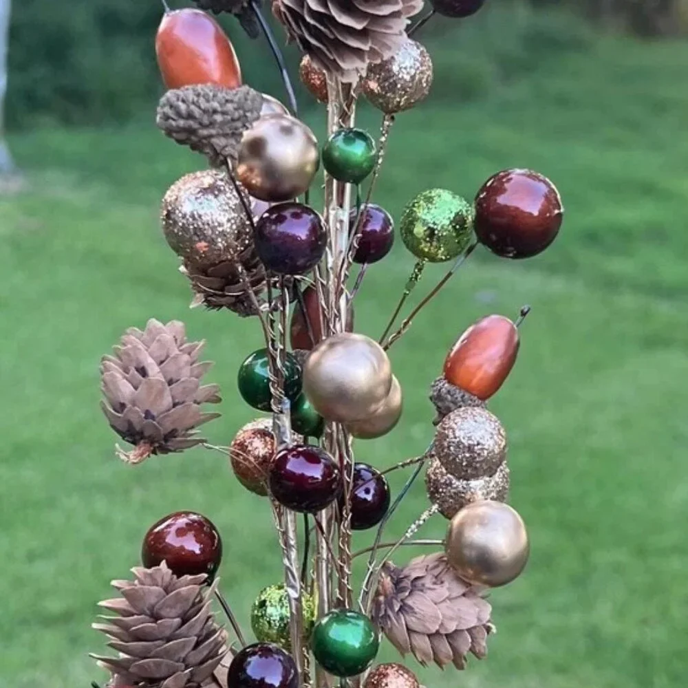 Jewel with Bead Pinecone Spray Stem Branch Pick Christmas or Fall Crafts